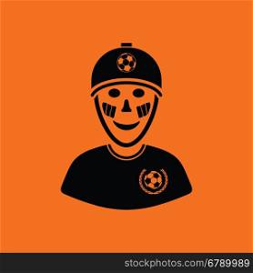 Football fan with painted face by italian flags icon. Orange background with black. Vector illustration.