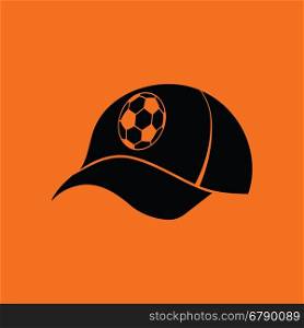 Football fans cap icon. Orange background with black. Vector illustration.