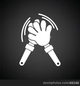 Football fans clap hand toy icon. Black background with white. Vector illustration.
