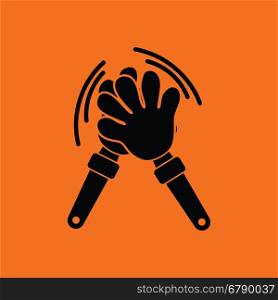 Football fans clap hand toy icon. Orange background with black. Vector illustration.