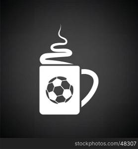 Football fans coffee cup with smoke icon. Black background with white. Vector illustration.