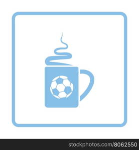 Football fans coffee cup with smoke icon. Blue frame design. Vector illustration.