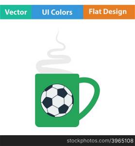 Football fans coffee cup with smoke icon. Flat design in ui colors. Vector illustration.
