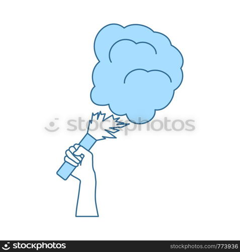 Football Fans Hand Holding Burned Flare With Smoke Icon. Thin Line With Blue Fill Design. Vector Illustration.