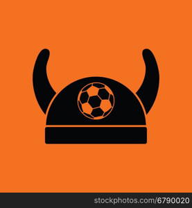 Football fans horned hat icon. Orange background with black. Vector illustration.