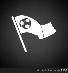 Football fans waving flag with soccer ball icon. Black background with white. Vector illustration.