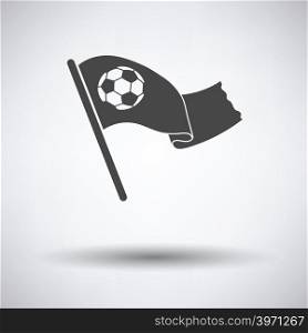 Football fans waving flag with soccer ball icon on gray background, round shadow. Vector illustration.