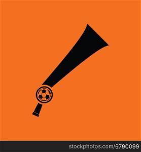 Football fans wind horn toy icon. Orange background with black. Vector illustration.