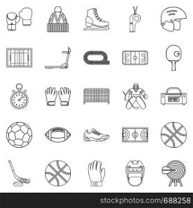 Football field icons set. Outline set of 25 football field vector icons for web isolated on white background. Football field icons set, outline style