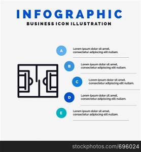 Football, Field, Sports, Soccer Blue Infographics Template 5 Steps. Vector Line Icon template