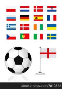 football flags and ball on white background. Vector illustartion