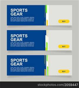Football footwear and gear web banner design template. Vector flyer with text space. Advertising placard with customized copyspace. Printable poster for advertising. Arial font used. Football footwear and gear web banner design template