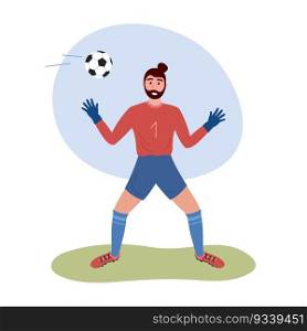 Football goalkeeper isolated. Soccer goalie player stnding and catching ball. Flat vector illustration of focused professional man playing football.. Football goalkeeper isolated. Soccer goalie player stnding and catching ball. Flat vector illustration of focused professional man playing football