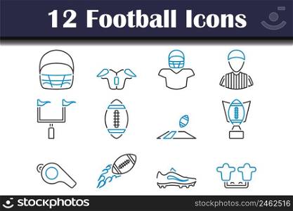 Football Icon Set. Editable Bold Outline With Color Fill Design. Vector Illustration.