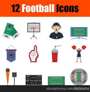 Football Icon Set. Flat Color Outline Design With Editable Stroke. Vector Illustration.