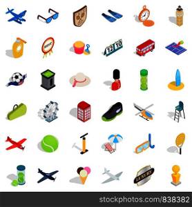 Football icons set. Isometric style of 36 football vector icons for web isolated on white background. Football icons set, isometric style
