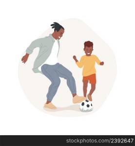 Football isolated cartoon vector illustration Family leisure time outdoors, playing soccer on backyard, father and son play ball on a grass, sport yard game, fun football vector cartoon.. Football isolated cartoon vector illustration