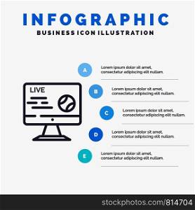 Football, Live, Soccer, Sport, Stream Line icon with 5 steps presentation infographics Background