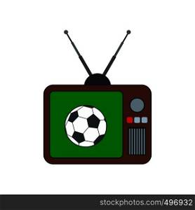 Football match on an old TV flat icon isolated on white background. Football match on an old TV flat icon