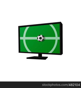 Football match on tv cartoon icon isolated on a white background. Football match on tv cartoon icon