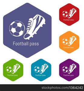 Football pass icons vector colorful hexahedron set collection isolated on white. Football pass icons vector hexahedron