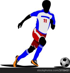 Football playeron the field. Colored Vector illustration