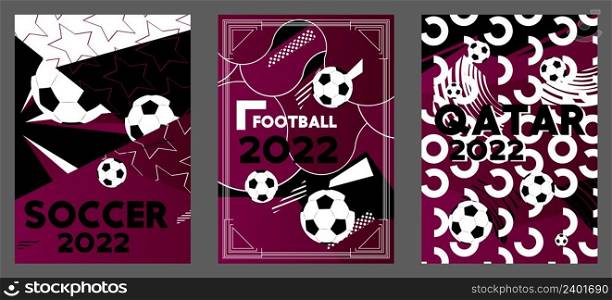 Football, Qatar World Cup 2022 poster. Banner template for soccer event. Design with dynamic shapes. Social media post for invitation, awards or covers.