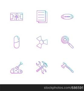 Football stadium , documents , rugby , search , axe , medicine , spade , fan , hammer , wrench , icon, vector, design, flat, collection, style, creative, icons