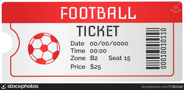 Football ticket card modern design. Invitation to football match to sports stadium to competition. Permission to enter soccer tribune for spectators to tournament. Fan ticket to sports match. Football ticket card modern design. Invitation to football match to sports stadium to competition