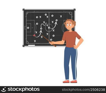 Football trainer and scheme. Soccer coach strategy for players, training for sport team. Creative tactic defence plan on chalkboard, decent vector scene. Illustration of scheme soccer football team. Football trainer and scheme. Soccer coach strategy for players, training for sport team. Creative tactic defence plan on chalkboard, decent vector scene