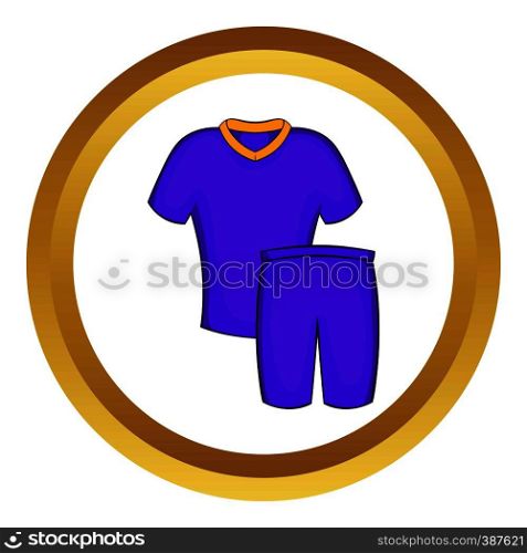 Football uniforms vector icon in golden circle, cartoon style isolated on white background. Football uniforms vector icon