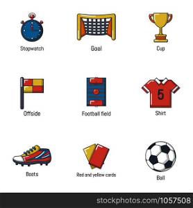 Football world icons set. Cartoon set of 9 football world vector icons for web isolated on white background. Football world icons set, cartoon style