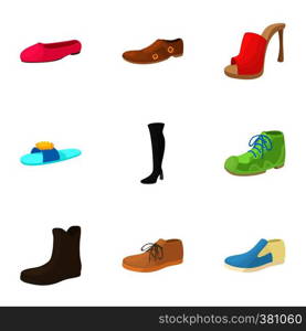 Footgear icons set. Cartoon illustration of 9 footgear vector icons for web. Footgear icons set, cartoon style