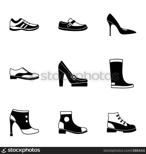 Footgear icons set. Simple illustration of 9 footgear vector icons for web. Footgear icons set, simple style