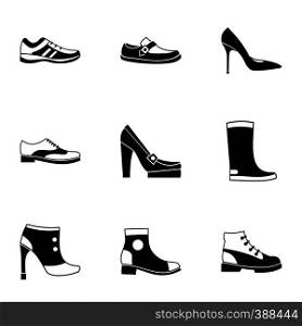 Footgear icons set. Simple illustration of 9 footgear vector icons for web. Footgear icons set, simple style