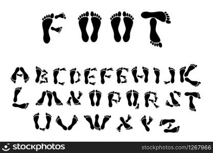 footprint font alphabet isolated white background stock vector