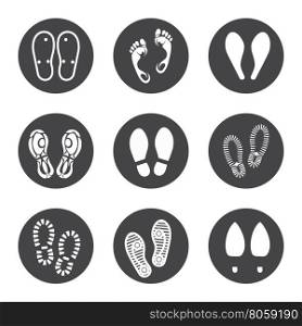 Footprint icons set. Footprint icons set vector illustration. Barefoot prints and boots footrints icons