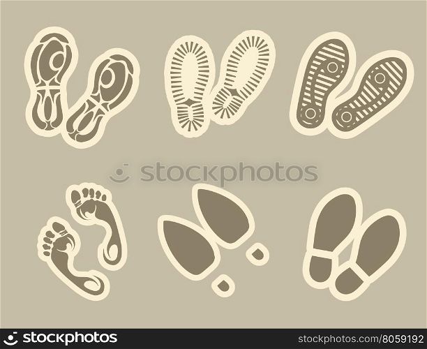 Footprint stickers set. Footprint stickers set in grey colors vector illustration