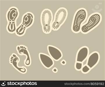 Footprint stickers set. Footprint stickers set in grey colors vector illustration