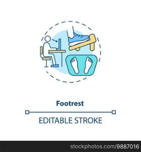 Footrest concept icon. Office ergonomics tip idea thin line illustration. Supporting feet at height. Reducing chronic back pain. Vector isolated outline RGB color drawing. Editable stroke. Footrest concept icon