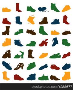 Footwear. Collection of silhouettes of footwear. A vector illustration