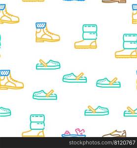 Footwear Fashionable And Luxury Vector Seamless Pattern Color Line Illustration. Footwear Fashionable And Luxury Icons Set Vector