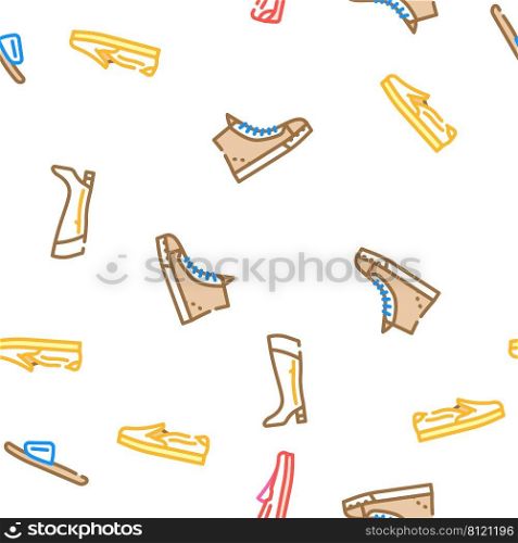 Footwear Fashionable And Luxury Vector Seamless Pattern Color Line Illustration. Footwear Fashionable And Luxury Icons Set Vector