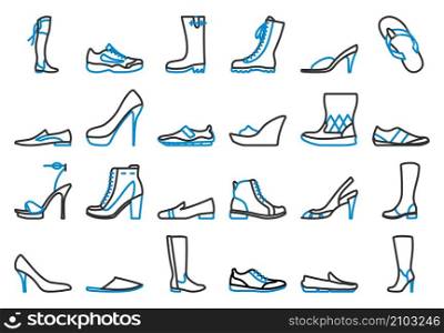 Footwear Icon Set. Editable Bold Outline With Color Fill Design. Vector Illustration.