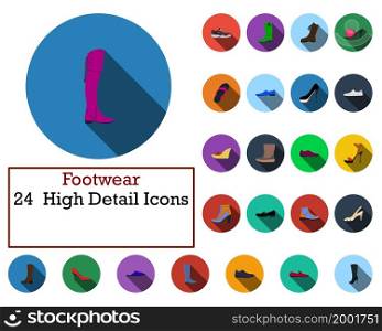 Footwear Icon Set. Flat Design With Long Shadow. Vector illustration.
