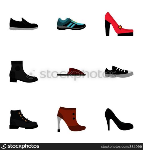 Footwear icons set. Flat illustration of 9 footwear vector icons for web. Footwear icons set, flat style