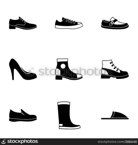 Footwear icons set. Simple illustration of 9 footwear vector icons for web. Footwear icons set, simple style