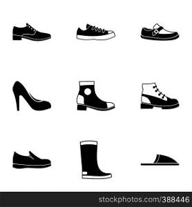 Footwear icons set. Simple illustration of 9 footwear vector icons for web. Footwear icons set, simple style