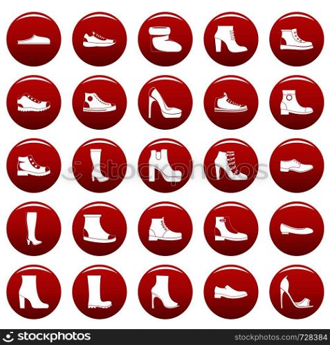 Footwear shoes icon set. Simple illustration of 25 footwear shoes vector icons red isolated. Footwear shoes icon set vetor red