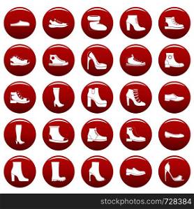 Footwear shoes icon set. Simple illustration of 25 footwear shoes vector icons red isolated. Footwear shoes icon set vetor red